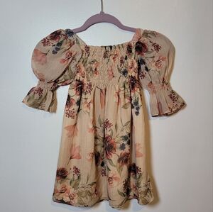 Pippa & Julie Floral Puff Sleeve Dress - Cream and Pink‎
